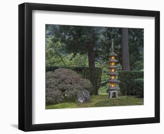 Stone Lantern Illuminated with Candles, Portland Japanese Garden, Oregon, USA-William Sutton-Framed Photographic Print