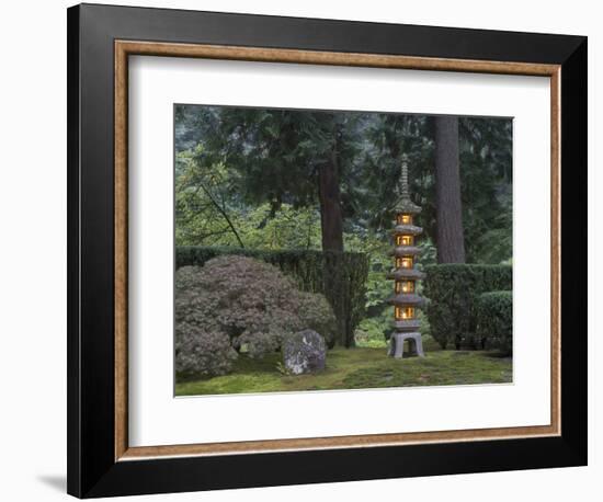 Stone Lantern Illuminated with Candles, Portland Japanese Garden, Oregon, USA-William Sutton-Framed Photographic Print