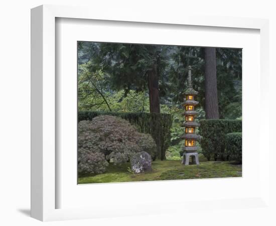 Stone Lantern Illuminated with Candles, Portland Japanese Garden, Oregon, USA-William Sutton-Framed Photographic Print