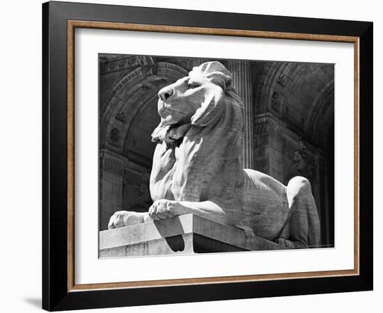 Stone Lion in Front of the New York Public Library-Alfred Eisenstaedt-Framed Photographic Print