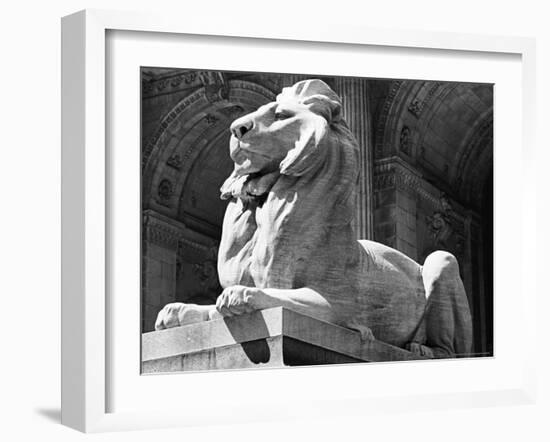 Stone Lion in Front of the New York Public Library-Alfred Eisenstaedt-Framed Photographic Print