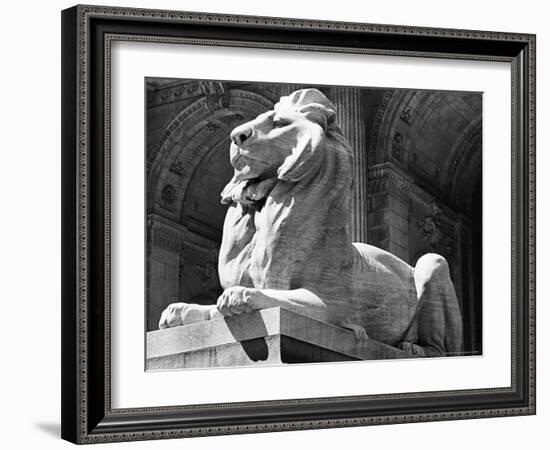 Stone Lion in Front of the New York Public Library-Alfred Eisenstaedt-Framed Photographic Print