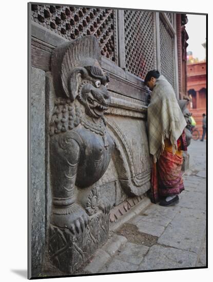 Stone Lions Guard a Prayer Wall in Durbar Square, Kathmandu, Nepal, Asia-Mark Chivers-Mounted Photographic Print