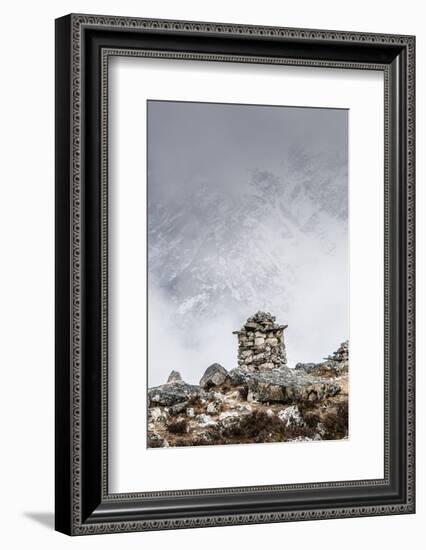 Stone markers at Base Camp memorial for Everest climbers, Nepal.-Lee Klopfer-Framed Photographic Print