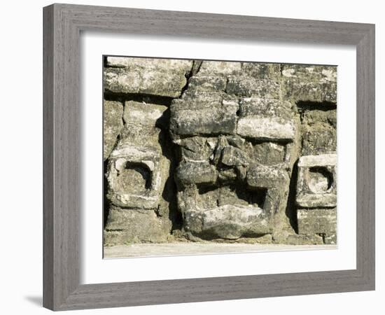 Stone Mask on Temple of Masonry Altars, Altun Ha, Belize, Central America-Upperhall-Framed Photographic Print