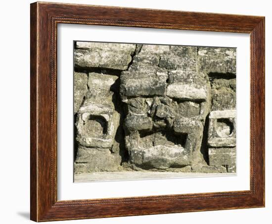 Stone Mask on Temple of Masonry Altars, Altun Ha, Belize, Central America-Upperhall-Framed Photographic Print