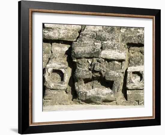 Stone Mask on Temple of Masonry Altars, Altun Ha, Belize, Central America-Upperhall-Framed Photographic Print