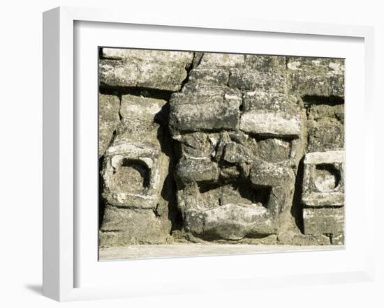 Stone Mask on Temple of Masonry Altars, Altun Ha, Belize, Central America-Upperhall-Framed Photographic Print