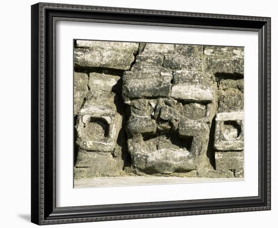 Stone Mask on Temple of Masonry Altars, Altun Ha, Belize, Central America-Upperhall-Framed Photographic Print