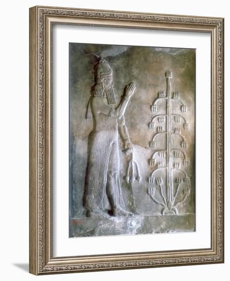 Stone Relief of Sargon I Standing before a Tree of Life, 24th-23rd Century Bc-null-Framed Giclee Print