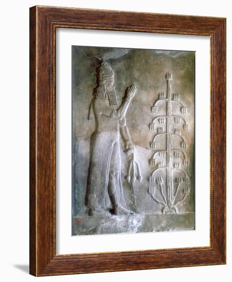 Stone Relief of Sargon I Standing before a Tree of Life, 24th-23rd Century Bc-null-Framed Giclee Print