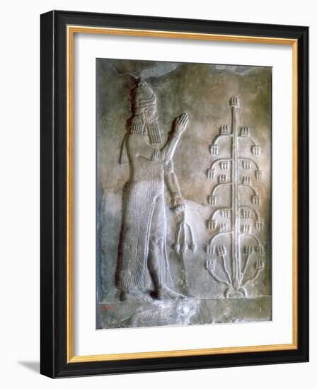 Stone Relief of Sargon I Standing before a Tree of Life, 24th-23rd Century Bc-null-Framed Giclee Print