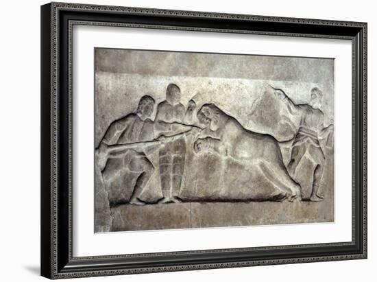 Stone relief ofStone relief of Gladiators fighting a lion, Turkey, c 323BC-31BC-Unknown-Framed Giclee Print