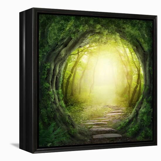 Stone Road in Magic Forest Leads to Haze of Light-egal-Framed Premier Image Canvas