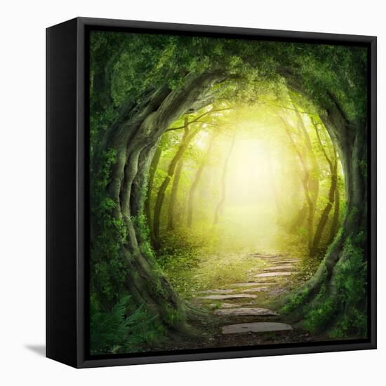 Stone Road in Magic Forest Leads to Haze of Light-egal-Framed Premier Image Canvas