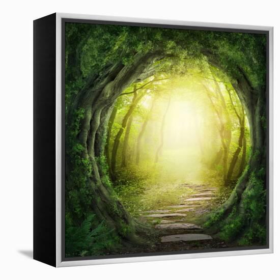 Stone Road in Magic Forest Leads to Haze of Light-egal-Framed Premier Image Canvas