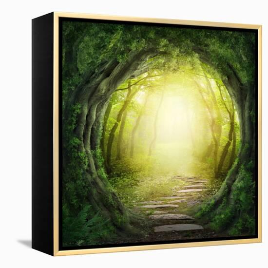 Stone Road in Magic Forest Leads to Haze of Light-egal-Framed Premier Image Canvas