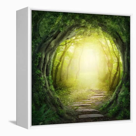 Stone Road in Magic Forest Leads to Haze of Light-egal-Framed Premier Image Canvas
