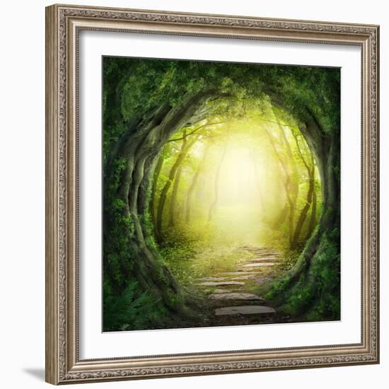 Stone Road in Magic Forest Leads to Haze of Light-egal-Framed Photographic Print