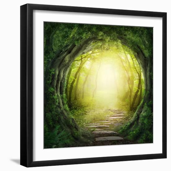 Stone Road in Magic Forest Leads to Haze of Light-egal-Framed Photographic Print