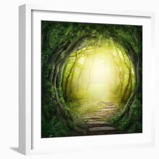 Stone Road in Magic Forest Leads to Haze of Light-egal-Framed Photographic Print