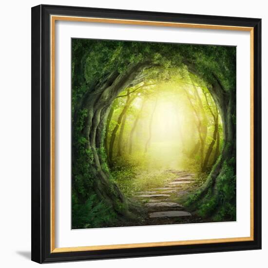 Stone Road in Magic Forest Leads to Haze of Light-egal-Framed Photographic Print