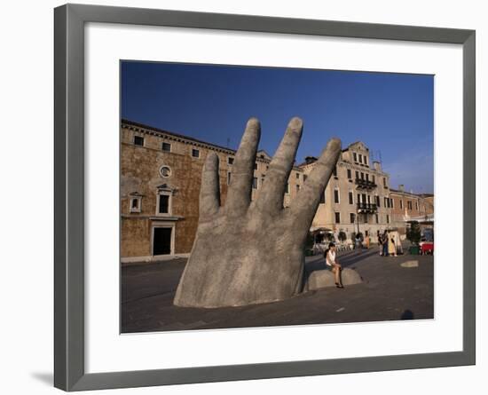 Stone Sculpture of Hand on Riva Degli Schiavoni, Venice, Veneto, Italy-Gavin Hellier-Framed Photographic Print