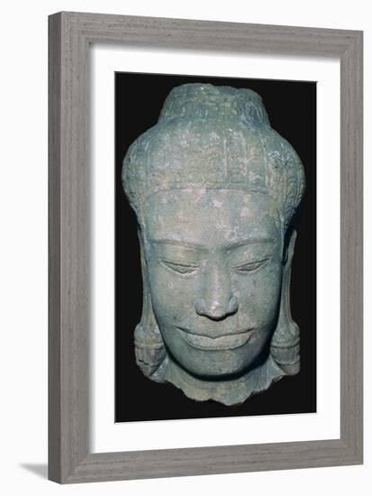 Stone sculptured head in Angkok style, 10th century. Artist: Unknown-Unknown-Framed Giclee Print