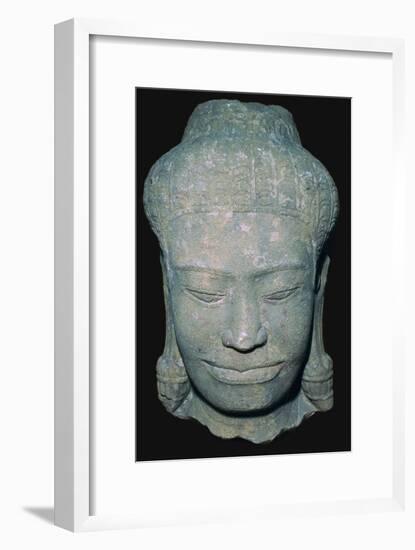 Stone sculptured head in Angkok style, 10th century. Artist: Unknown-Unknown-Framed Giclee Print