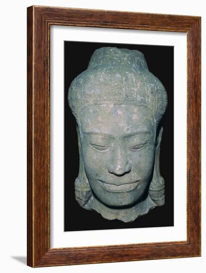 Stone sculptured head in Angkok style, 10th century. Artist: Unknown-Unknown-Framed Giclee Print