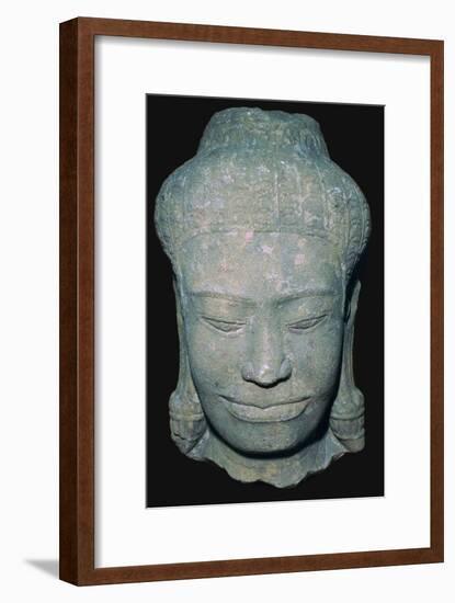 Stone sculptured head in Angkok style, 10th century. Artist: Unknown-Unknown-Framed Giclee Print