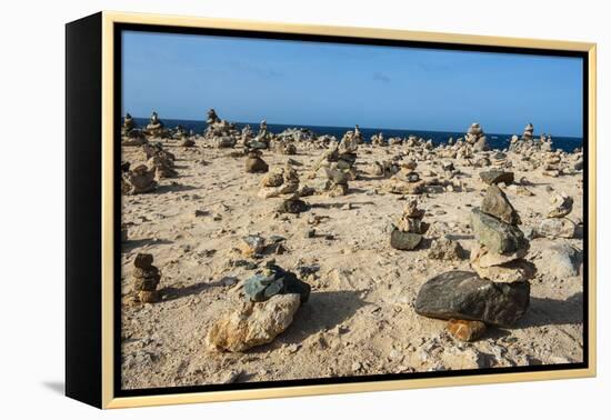 Stone Set Up on Shore, Aruba, ABC Islands, Netherlands Antilles, Caribbean, Central America-Michael Runkel-Framed Premier Image Canvas