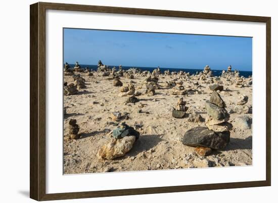 Stone Set Up on Shore, Aruba, ABC Islands, Netherlands Antilles, Caribbean, Central America-Michael Runkel-Framed Photographic Print