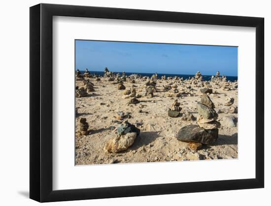 Stone Set Up on Shore, Aruba, ABC Islands, Netherlands Antilles, Caribbean, Central America-Michael Runkel-Framed Photographic Print