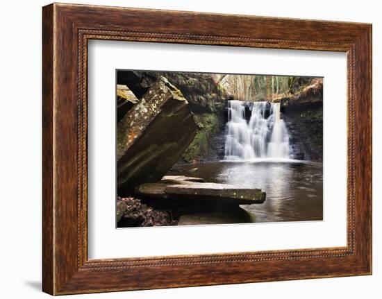 Stone Slabs and Goitstock Waterfall, Cullingworth, Yorkshire, England, United Kingdom, Europe-Mark Sunderland-Framed Photographic Print