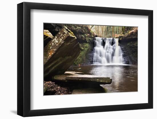 Stone Slabs and Goitstock Waterfall, Cullingworth, Yorkshire, England, United Kingdom, Europe-Mark Sunderland-Framed Photographic Print