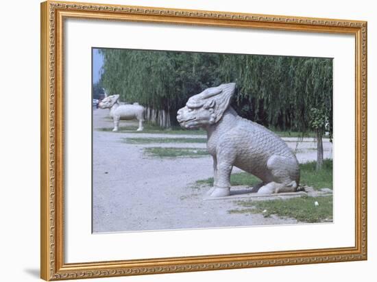 Stone Statues of Animals Along Sacred Way or Spirit Way Leading to Tombs of Ming Emperors Beijing-null-Framed Giclee Print