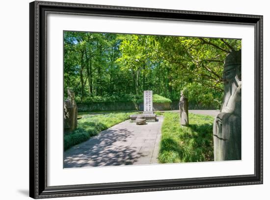 Stone Statues Watching over an Old Tomb in the Gardens of Hangzhou, Zhejiang, China-Andreas Brandl-Framed Photographic Print