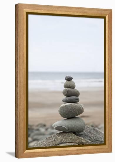 Stone Tower, Balance, Pebble Stones, Beach-Andrea Haase-Framed Premier Image Canvas