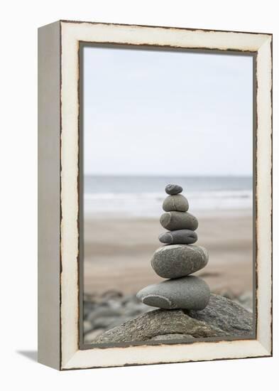 Stone Tower, Balance, Pebble Stones, Beach-Andrea Haase-Framed Premier Image Canvas