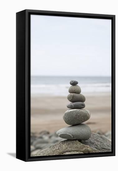 Stone Tower, Balance, Pebble Stones, Beach-Andrea Haase-Framed Premier Image Canvas