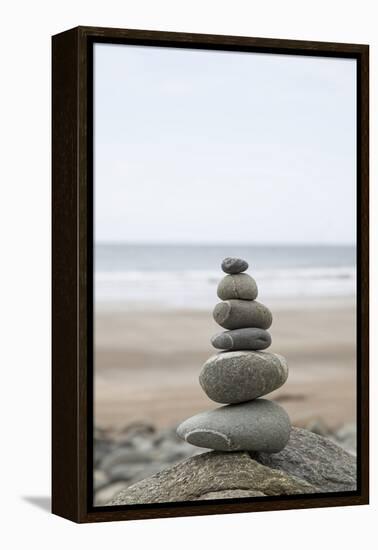 Stone Tower, Balance, Pebble Stones, Beach-Andrea Haase-Framed Premier Image Canvas