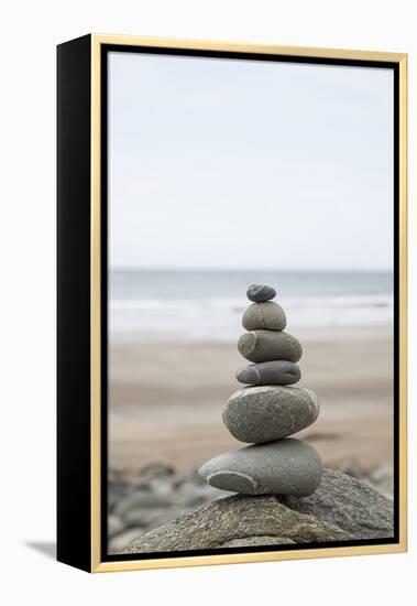 Stone Tower, Balance, Pebble Stones, Beach-Andrea Haase-Framed Premier Image Canvas