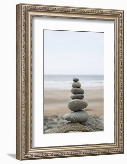 Stone Tower, Balance, Pebble Stones, Beach-Andrea Haase-Framed Photographic Print