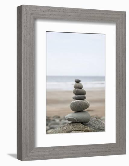 Stone Tower, Balance, Pebble Stones, Beach-Andrea Haase-Framed Photographic Print