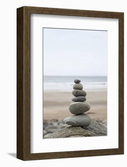 Stone Tower, Balance, Pebble Stones, Beach-Andrea Haase-Framed Photographic Print