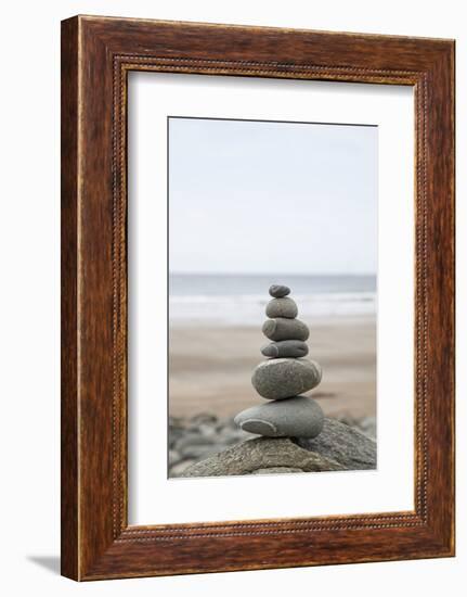 Stone Tower, Balance, Pebble Stones, Beach-Andrea Haase-Framed Photographic Print