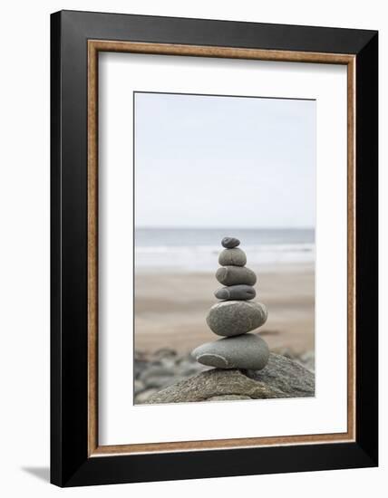 Stone Tower, Balance, Pebble Stones, Beach-Andrea Haase-Framed Photographic Print