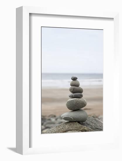 Stone Tower, Balance, Pebble Stones, Beach-Andrea Haase-Framed Photographic Print