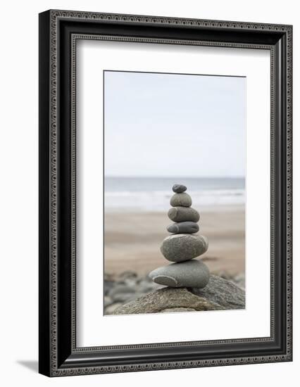 Stone Tower, Balance, Pebble Stones, Beach-Andrea Haase-Framed Photographic Print